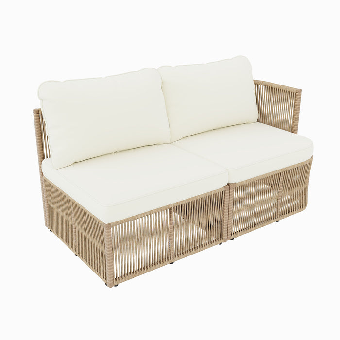 Outdoor Modular Conversation Sofa With Cushions And Coffee Table - Beige