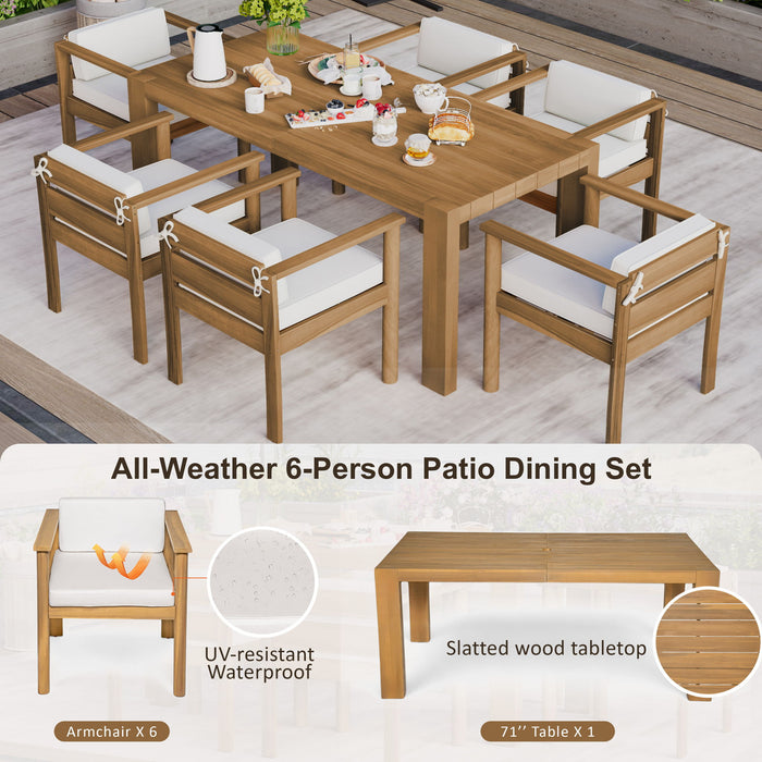 Rustic Patio Dining Set For 6 With Removable Cushions