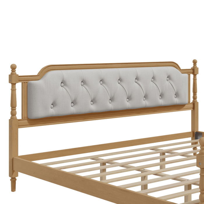 Traditional Style Solid Bed Frame With Upholstered Tufted Headboard, No Box Spring Needed