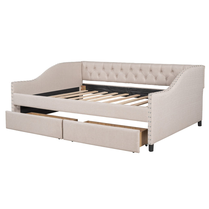 Upholstered Daybed With Two Drawers, Wood Slat Support
