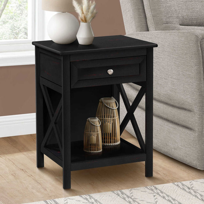 Accent End Table, 2 Tier, Storage Drawer, Transitional Style