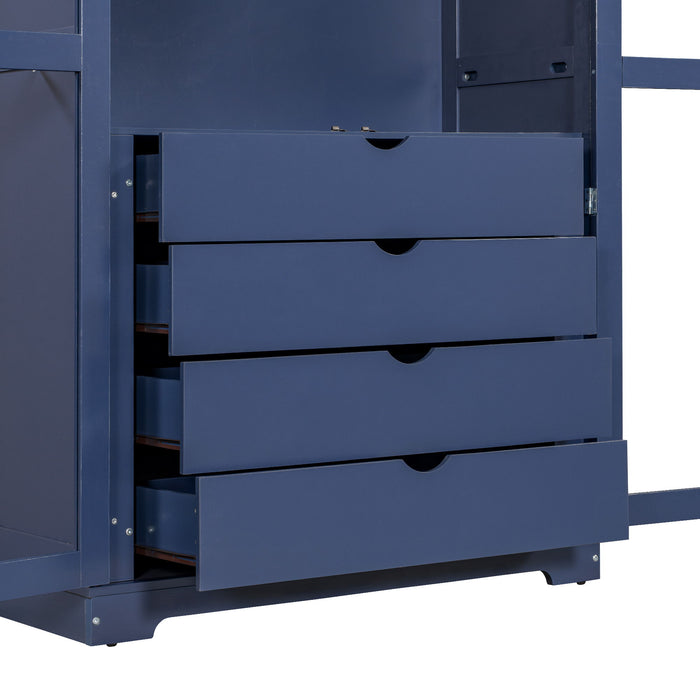 Kitchen Pantry, Freestanding Kitchen Storage Cabinet Display Cabinet With Glass Doors And 4 Built In Drawers For Living Room, Home Office - Blue