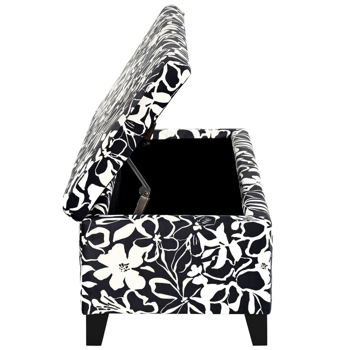 Luxury Storage Ottoman With Floral Patterned Fabric, Soft-Close Hinges, Multi Functional