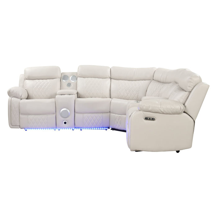 Lacrosse - Power Reclining Sectional Sofa & Bluetooth Speakers, LED Lights, Console Storage, Cup Holders And USB Charging - Beige