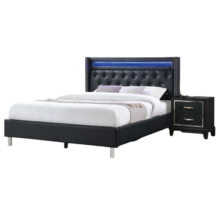 Modern Bed With LED Lights, Charging Port, Tufted Headboard