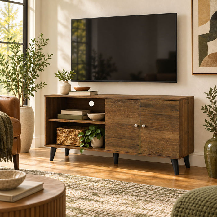 Amidon - TV Stand, With 2 Storage Shelves And 1 Cabinet