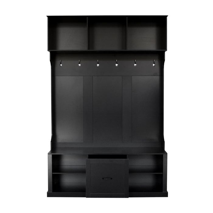 Hall Tree With 6 Hooks, Coat Hanger, Entryway Bench