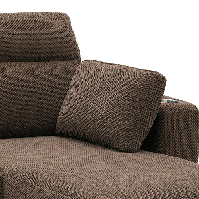 Convertible L - Shaped Sectional Sofa Bed With Storage Chaise, Cup Holders