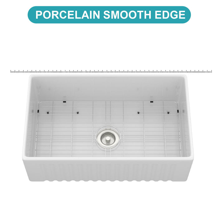 Apron-Front Reversible Single Bowl Kitchen Sink With Accessories - White