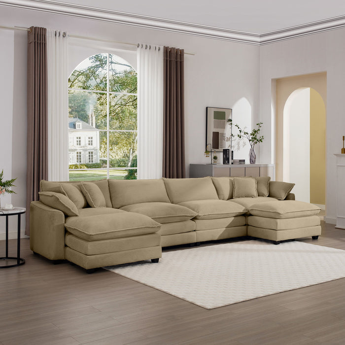 Oversized Modular Cushion Sofa With Ottoman, Low Back, Deep Seating Sofa Set