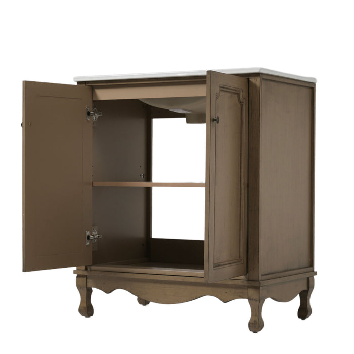 Vintage Bathroom Vanity With Ceramic Sink, Adjustable Shelves