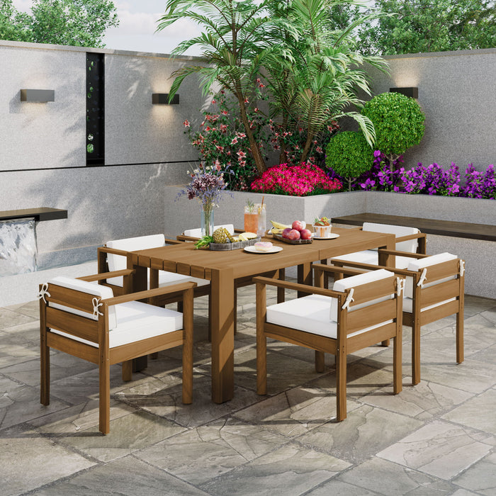 Rustic Patio Dining Set For 6 With Removable Cushions