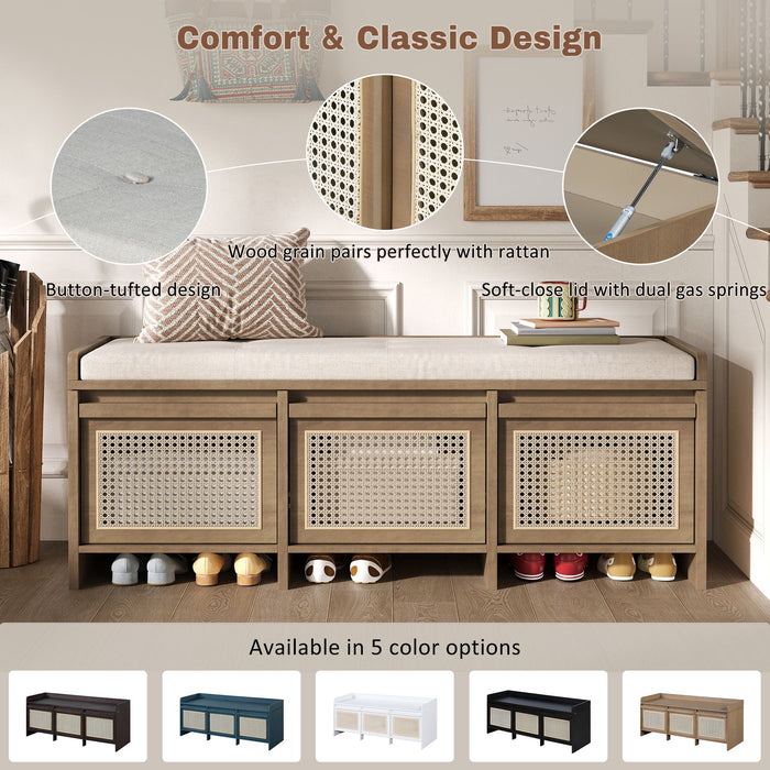 Entryway Shoe Bench With Drawers & Button Tufted Cushion