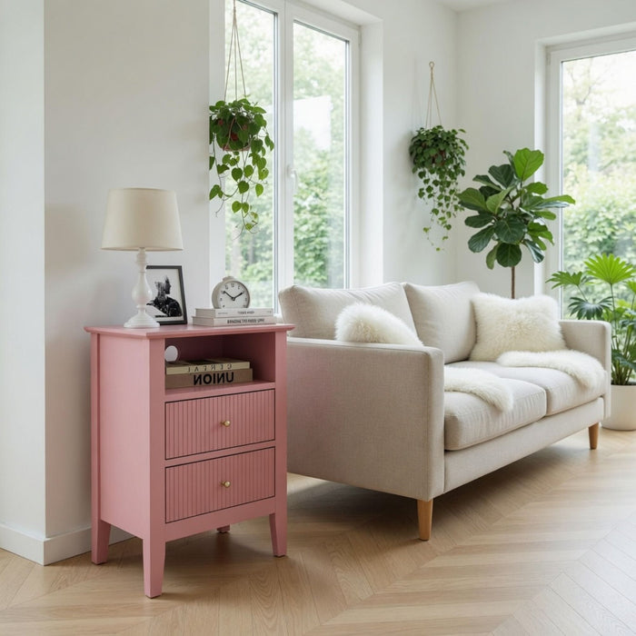 Fluted Nightstand With 2 Drawers