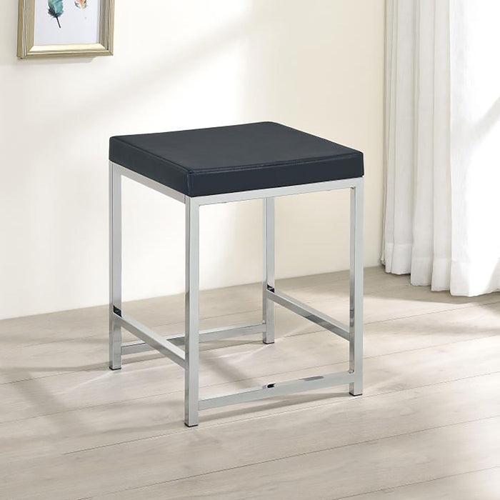 Upholstered Square Vanity Stool With Base - Dark Gray