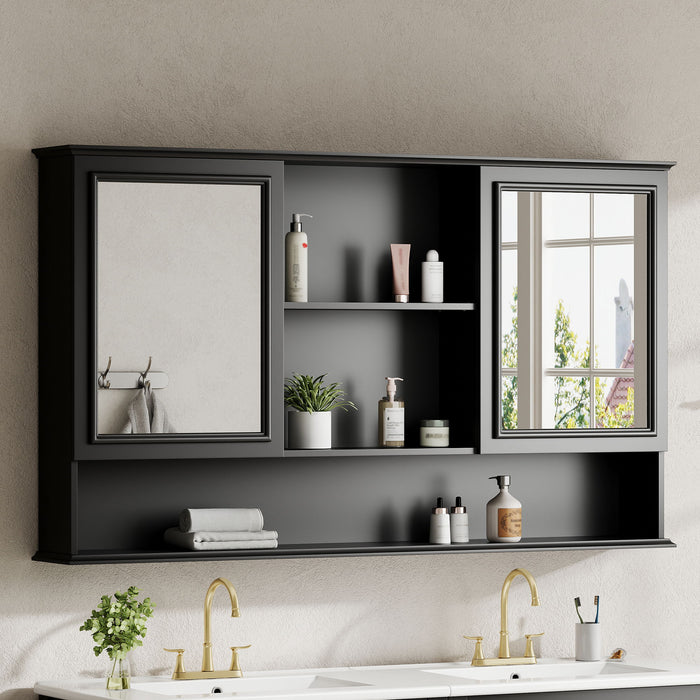 Wall Mounted Bathroom Medicine Cabinet With Double Mirrored Doors