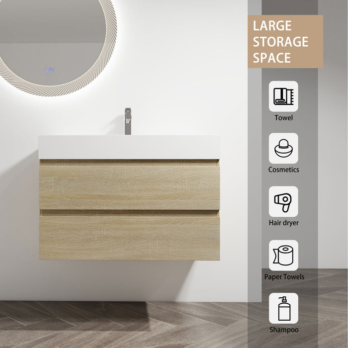 Wall Mounted Bathroom Vanity And Sink, 2 Soft Close Drawers