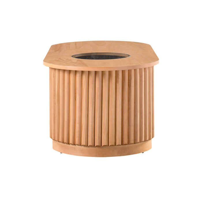 Fluted Oval Coffee Table With Drawers, 2 Tier Cocktail Table