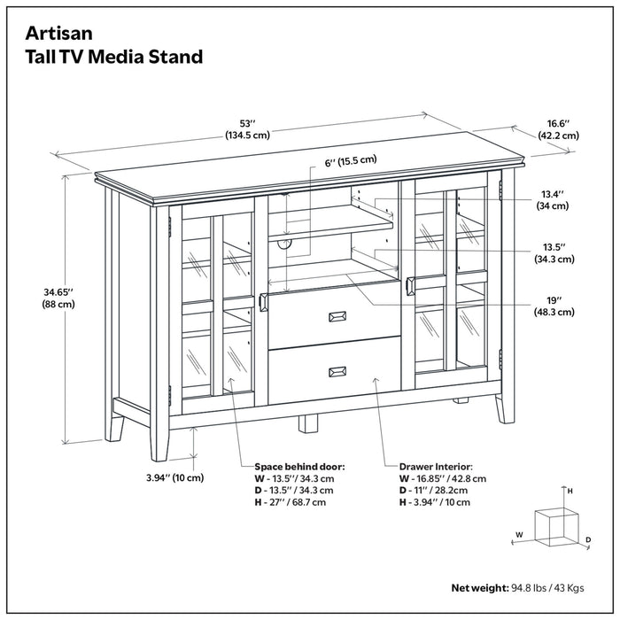 Artisan - Tall TV Media Stand - Rustic Natural Aged Brown