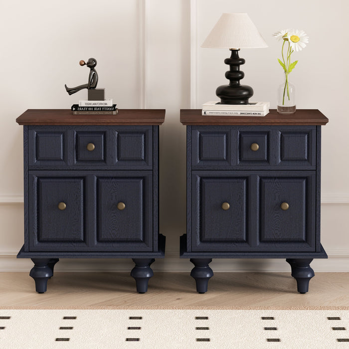 Vintage Nightstand With 2 Drawers And Roman Column Legs