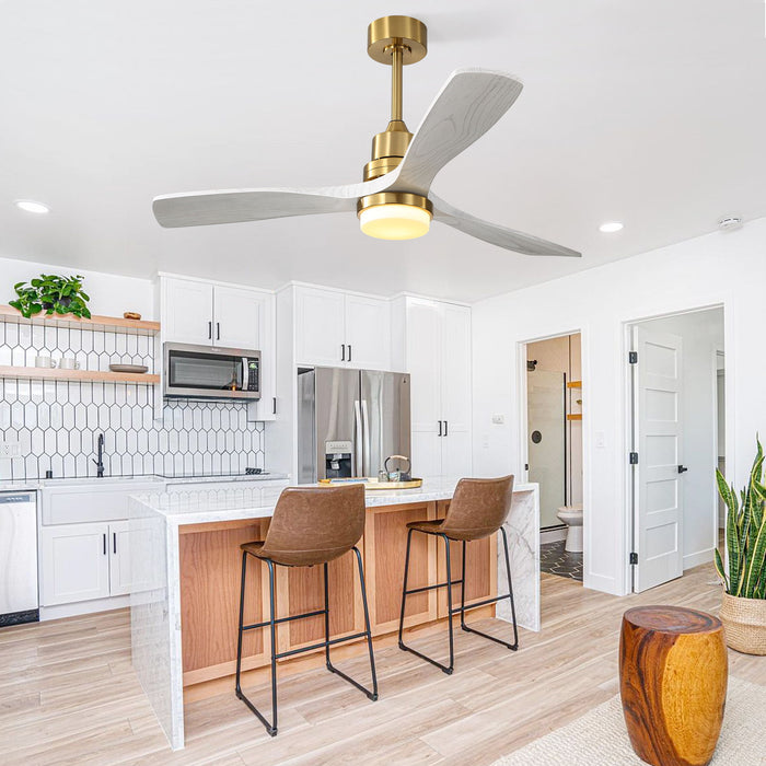 52" Reversible DC Motor Ceiling Fan With Dimmable LED Light, 3 Blades For Living Room,Patio - Gold