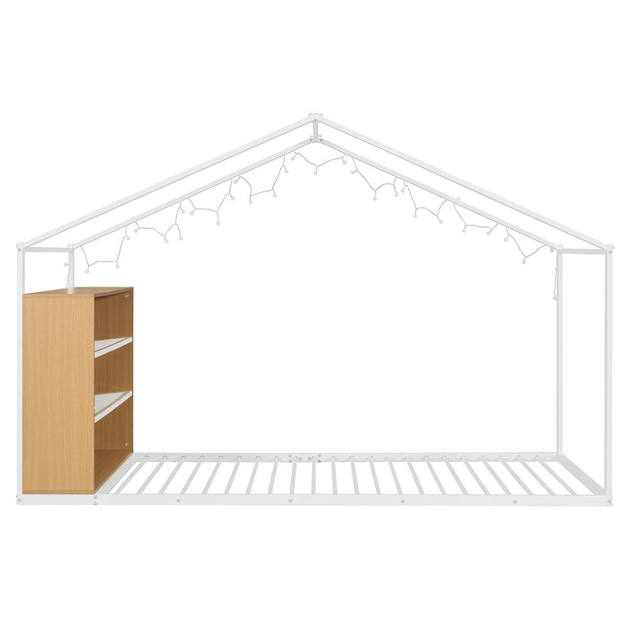 Bed House Frame With Shelves And Lights