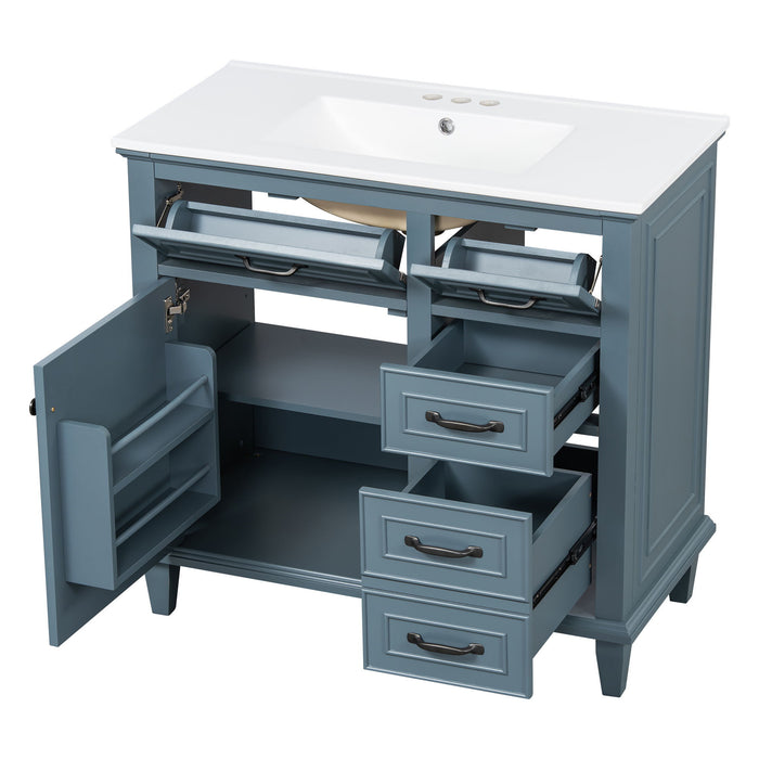 Modern Bathroom Vanity With Sink Top, Flip Drawers, Adjustable Shelf