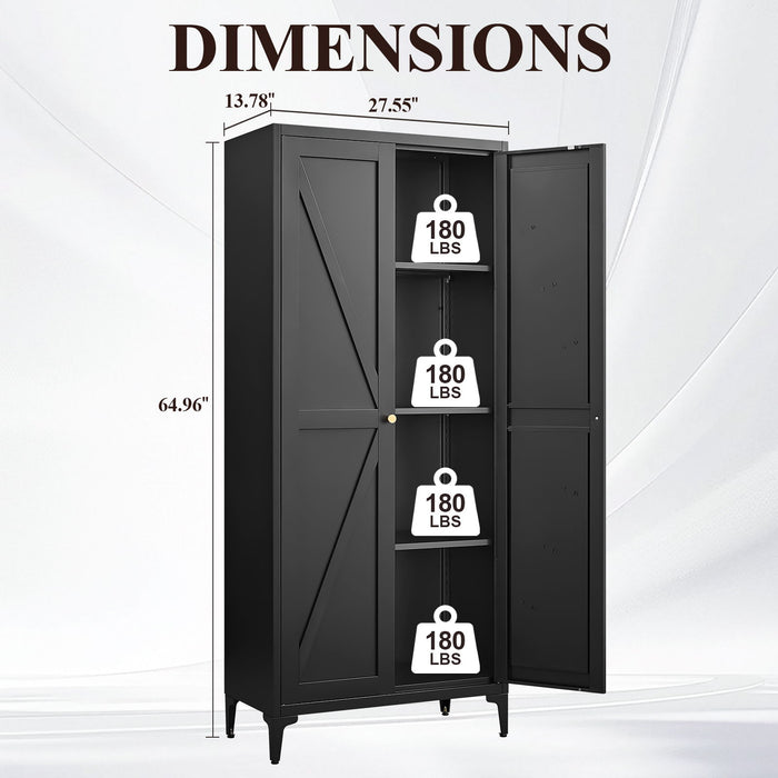 Adjustable 2 Door Kitchen Pantry Cabinet With Striped Design