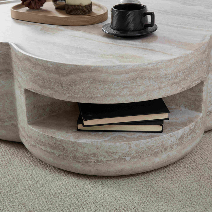 Clover Round Coffee Table With Open Storage - Marble