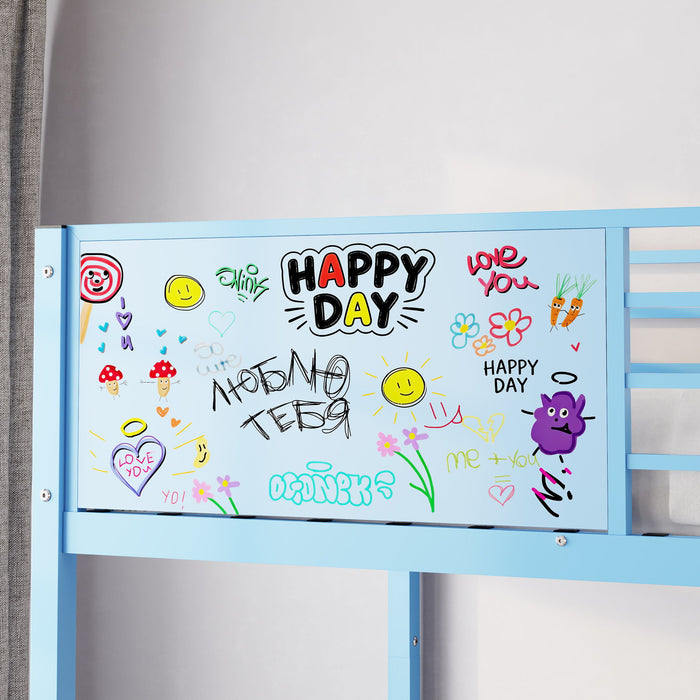 Bunk Bed, Convertible To 2 Separate Twin Size Beds & Full Length Guardrail & Ladder, No Box Spring Needed - Blue
