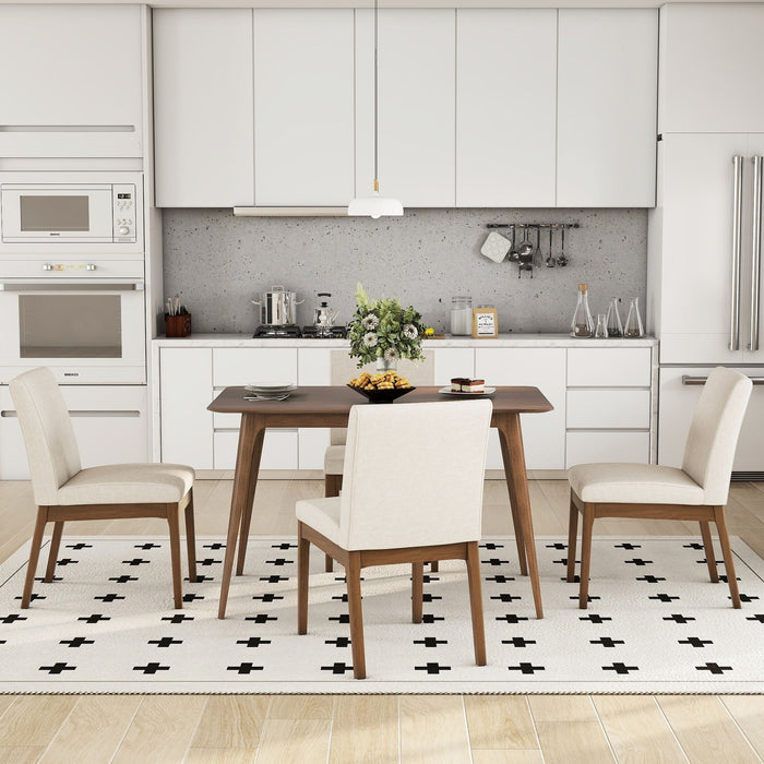 5 Piece Dining Set With 4 Upholstered Chairs - Light Beige / Walnut