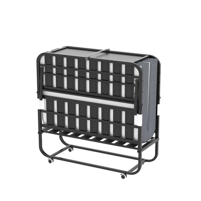 Twin Extra Long Folding Bed With Adjustable Headboard, Cot With Memory Foam Mattress - Black