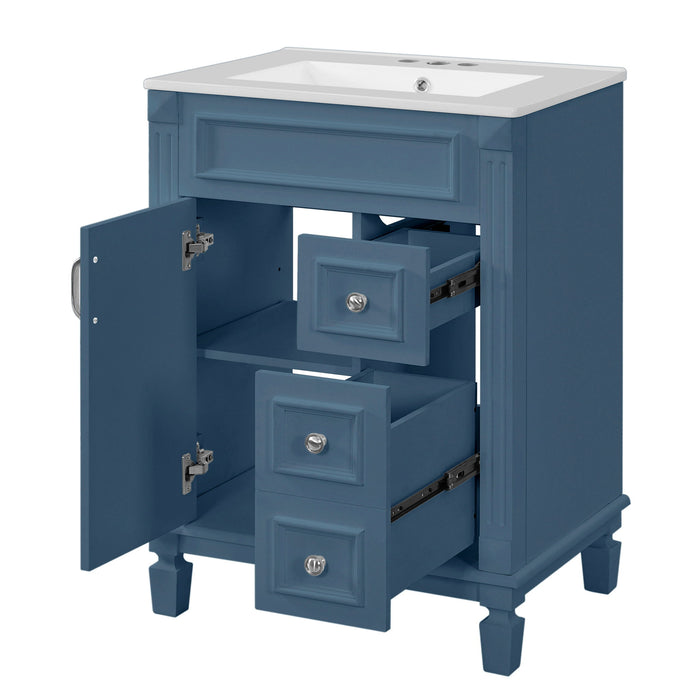 Bathroom Vanity With Ceramic Sink, Compact Cabinet With 2 Drawers And Adjustable Shelf - Blue