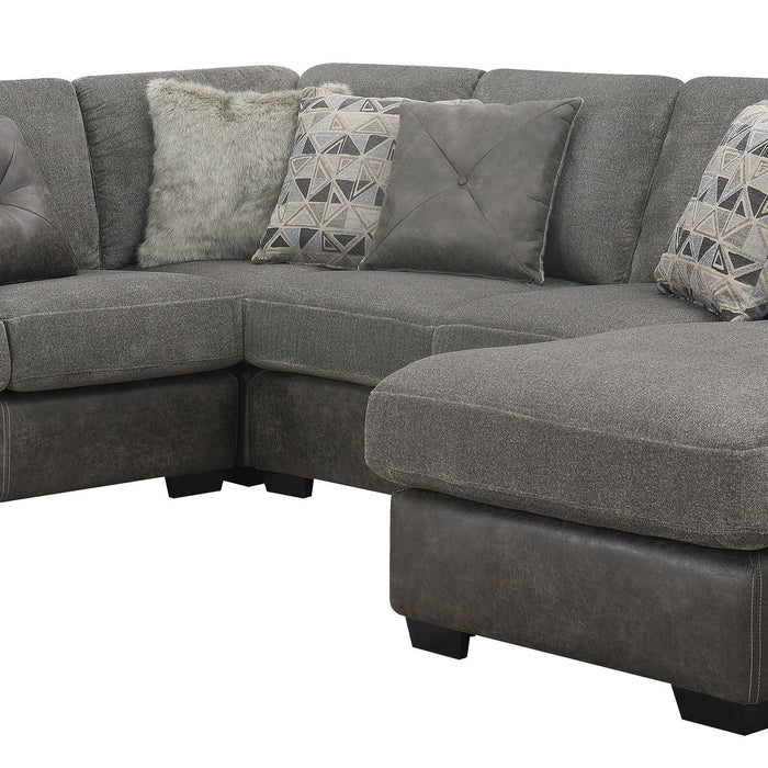 Berlin - 4 Piece Sectional - Gray Herringbone & Sanded Microfiber - Fabric