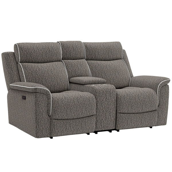 Arthur - Zero-Gravity Power Console Loveseat With Storage Console, 2 Stainless Steel Cupholders, USB-A/USB-C Charging, And Pillow-Top Arms - Speckled Slate