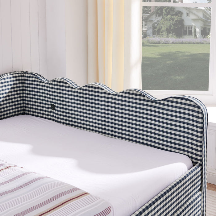 Gingham Daybed With USB Charging Port, Wave-Shaped Design