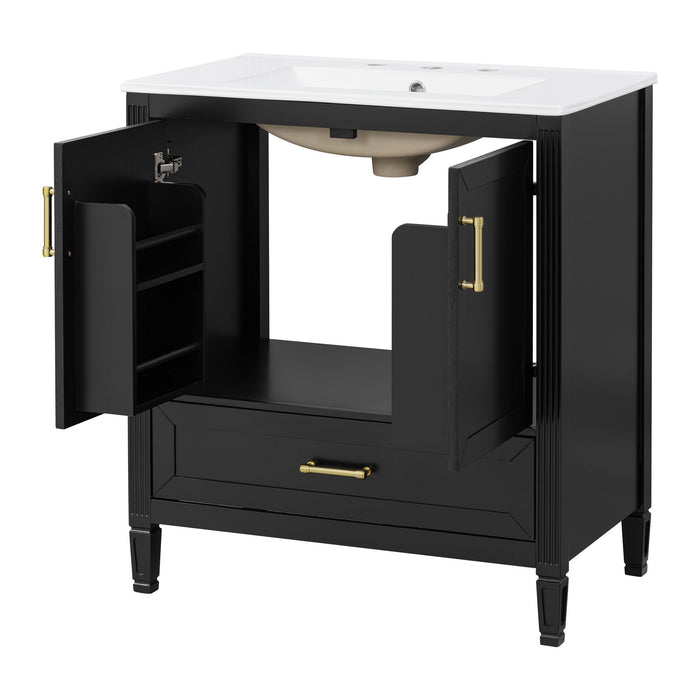 Elegant Fluted Bathroom Vanity With Sink, Soft Close Doors & Drawer