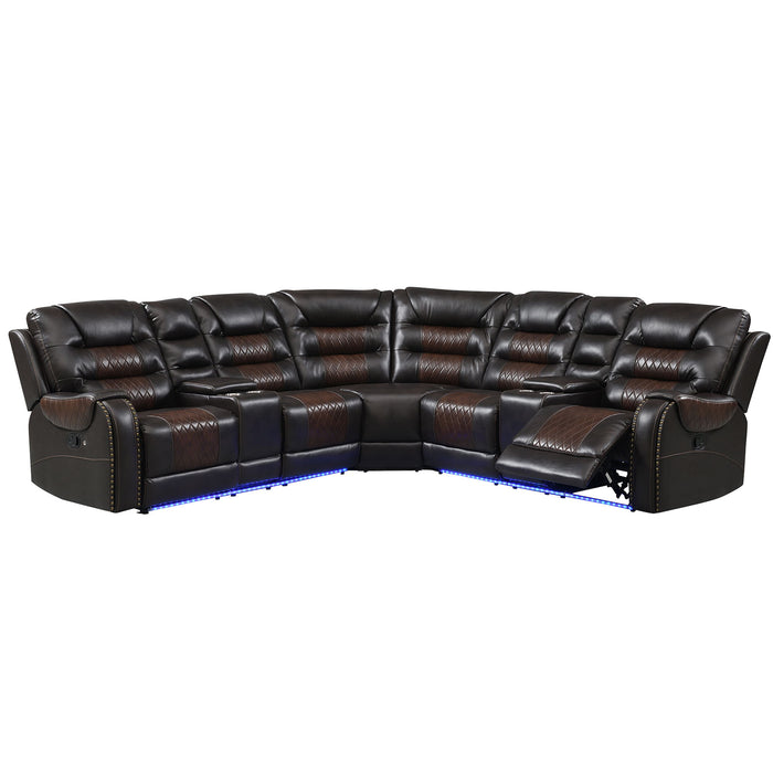 Manual Reclining Sectional Sofa Set, L Shaped Symmetrical Motion Sofa Corner Couch Sets With Storage Boxes, 4 Cup Holders And LED Light Strip For Living Room