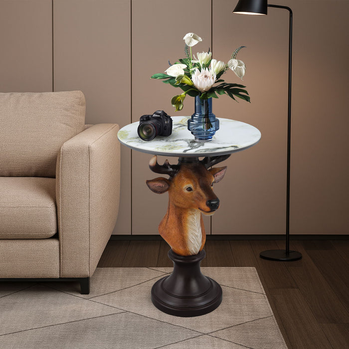 Deer Head Accent Table, Animal Statue For Living Room - Brown