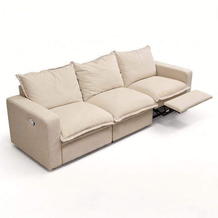 Plush Pillow Top Reclining Sofa, 3 Seat - Cream Beige