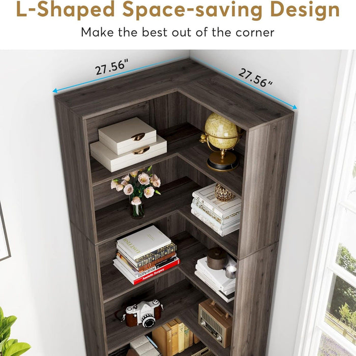 L-Shaped Bookcase, 5 Tier Freestanding Corner Bookshelf