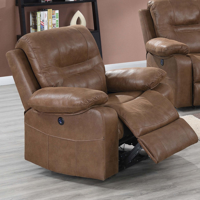 1 Piece Single Power Recliner Pillow Top Arms Cushion Back With USB Port - Dark Brown