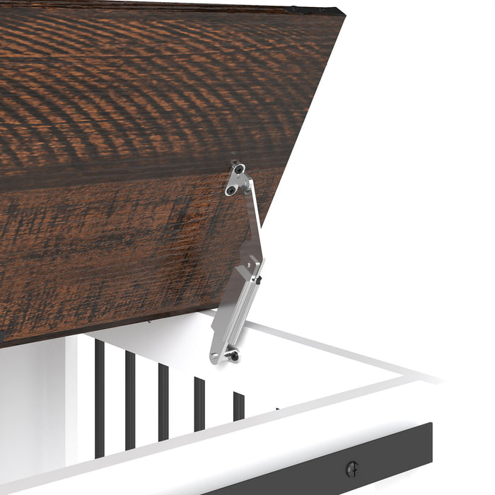 Mobile Dog Crate With Flip Top Feeding Door, Dual Access & 5 Caster System (2 Locking) - Brown White