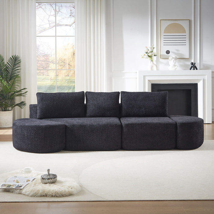 V - Shaped Modular Sofa Set & 3 Pillows And 2 Curved Ottomans For Living Rooms - Black