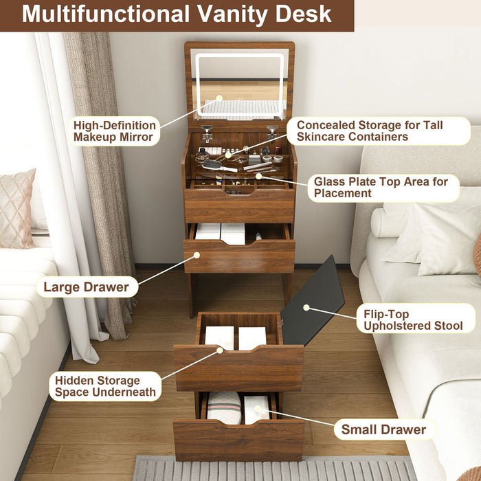 Vanity Desk With Lighted Mirror & Stool