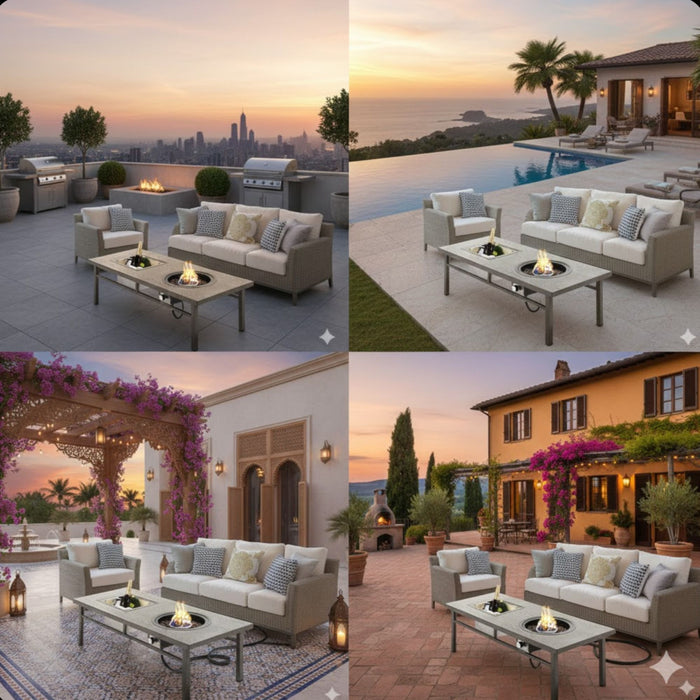 3 In 1 Outdoor Propane Fire Pit Table 50, 000 BTU With Ice Bucket - Beige