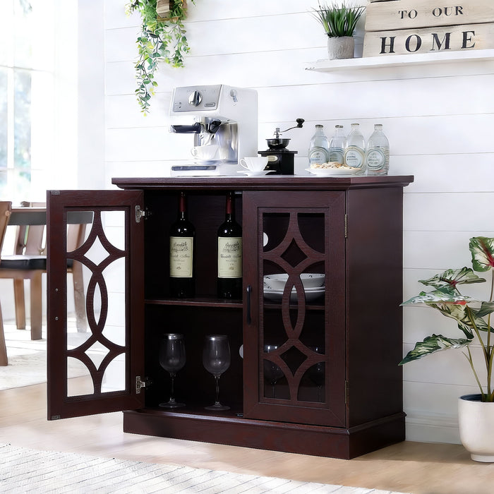 Modern Sideboard With Tempered Glass Doors - Ox Blood Red