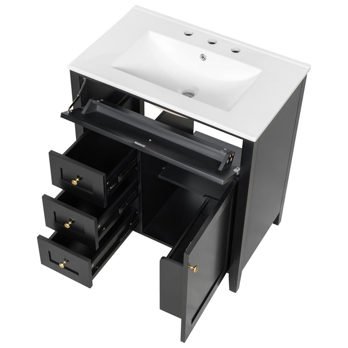 Modern Bathroom Vanity With Sink, 3 Drawers And Adjustable Shelf