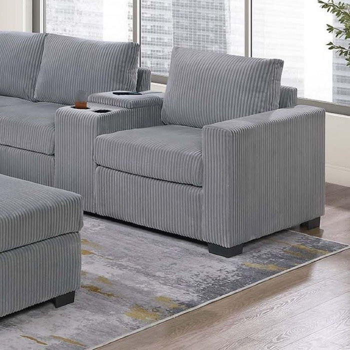Contemporary L-Shaped Sectional Set With USB Console & Ottoman