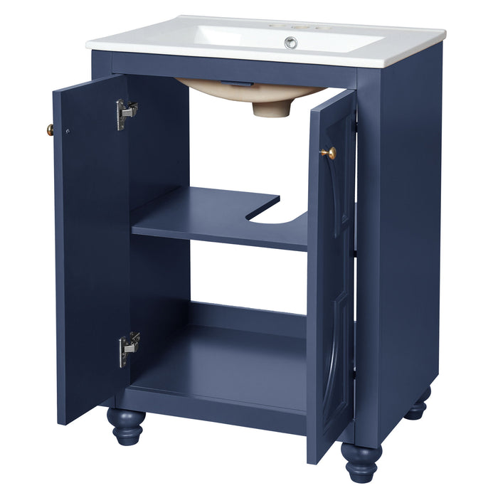 Bathroom Vanity With Ornate Elliptical Motif, Soft Close Hinges